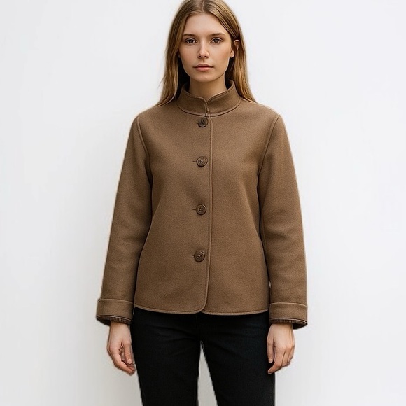 Vintage Jackets & Blazers - Vintage Weinberg Paris Stand Collar Double Faced Wool Jacket in Camel